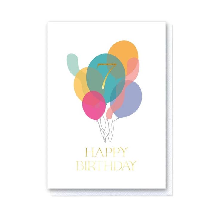 Seventh Birthday Balloon Bunch Card for wholesale by Grace Jackson Design