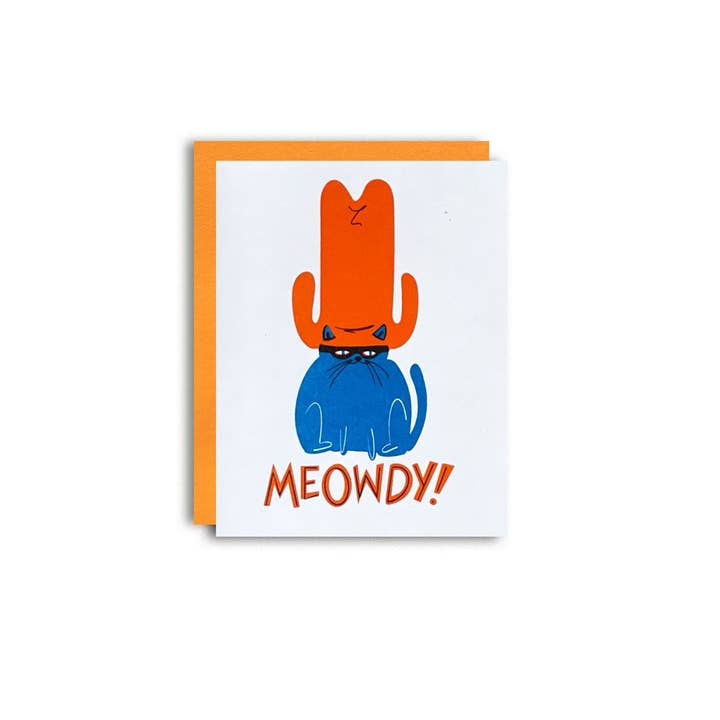 Pier Six Press - Wholesale Everyday Greeting Card - Meowdy Cat - Fun Risograph Greeting Card