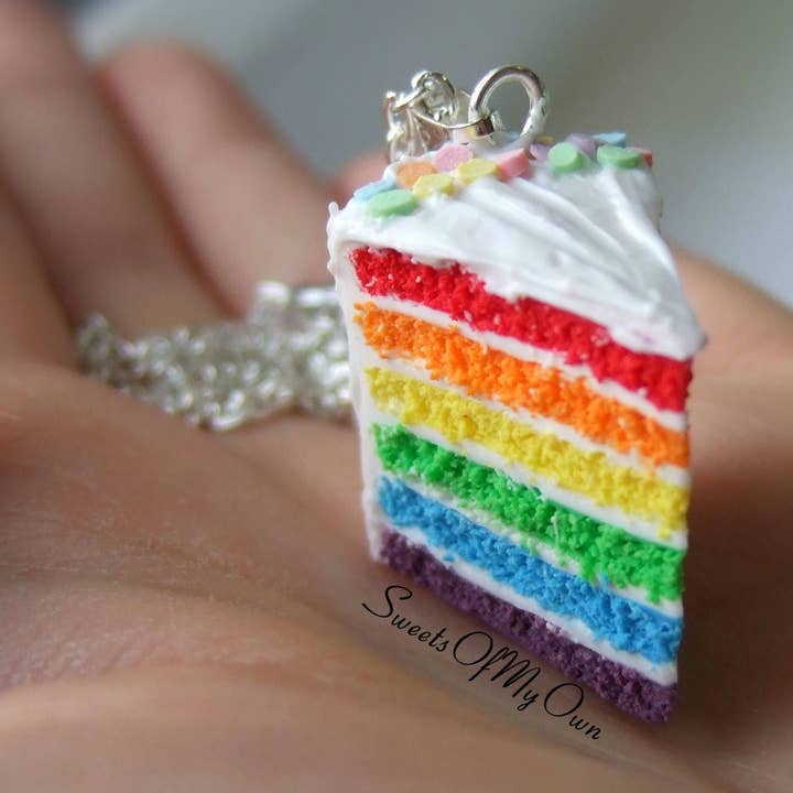 Rainbow Cake Slice - Necklace/Charm/Keychain Birthday Cake for wholesale by Sweetsofmyown