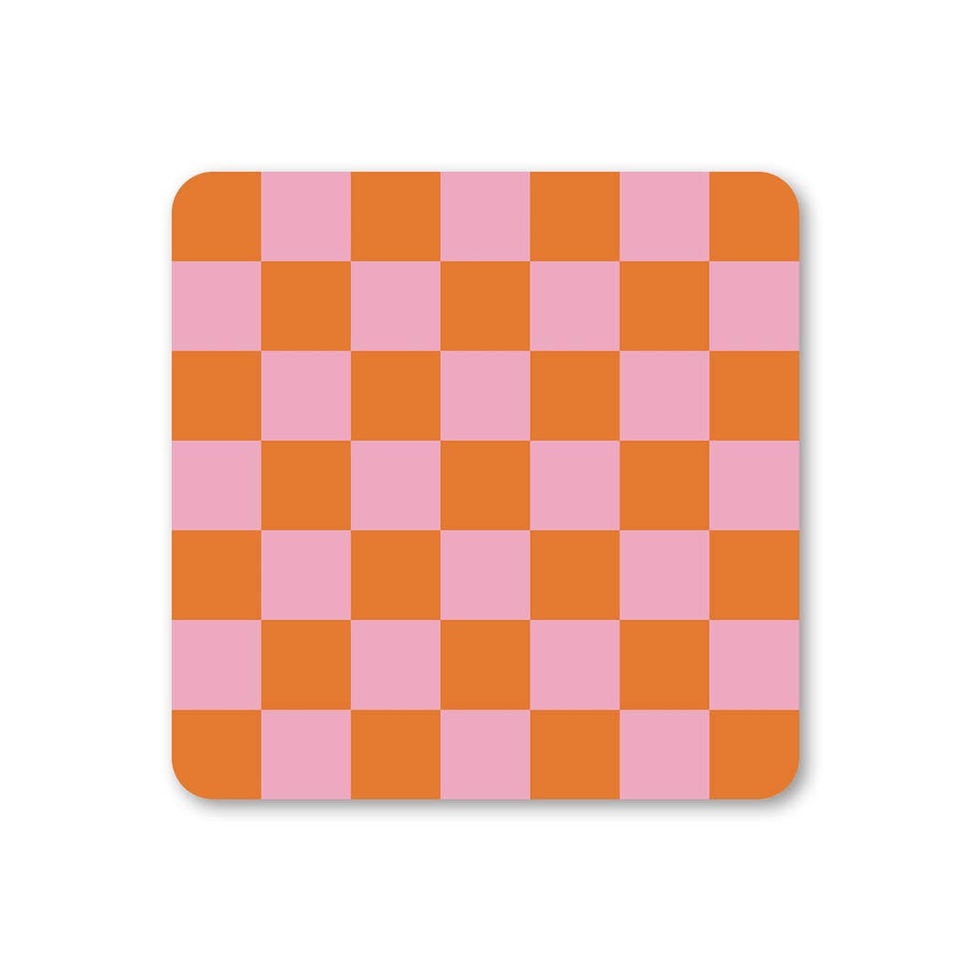 Ella Goddard – wholesale Coasters – Pink & Orange - Checkerboard Coaster