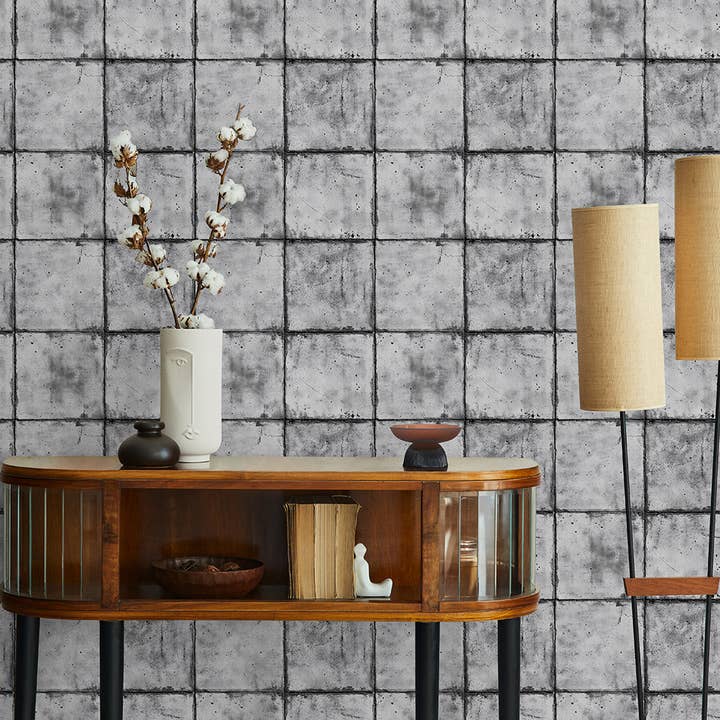 Papier peint autocollant en béton gris, fresque murale industrielle moderne pour la vente par SimurgWallArts