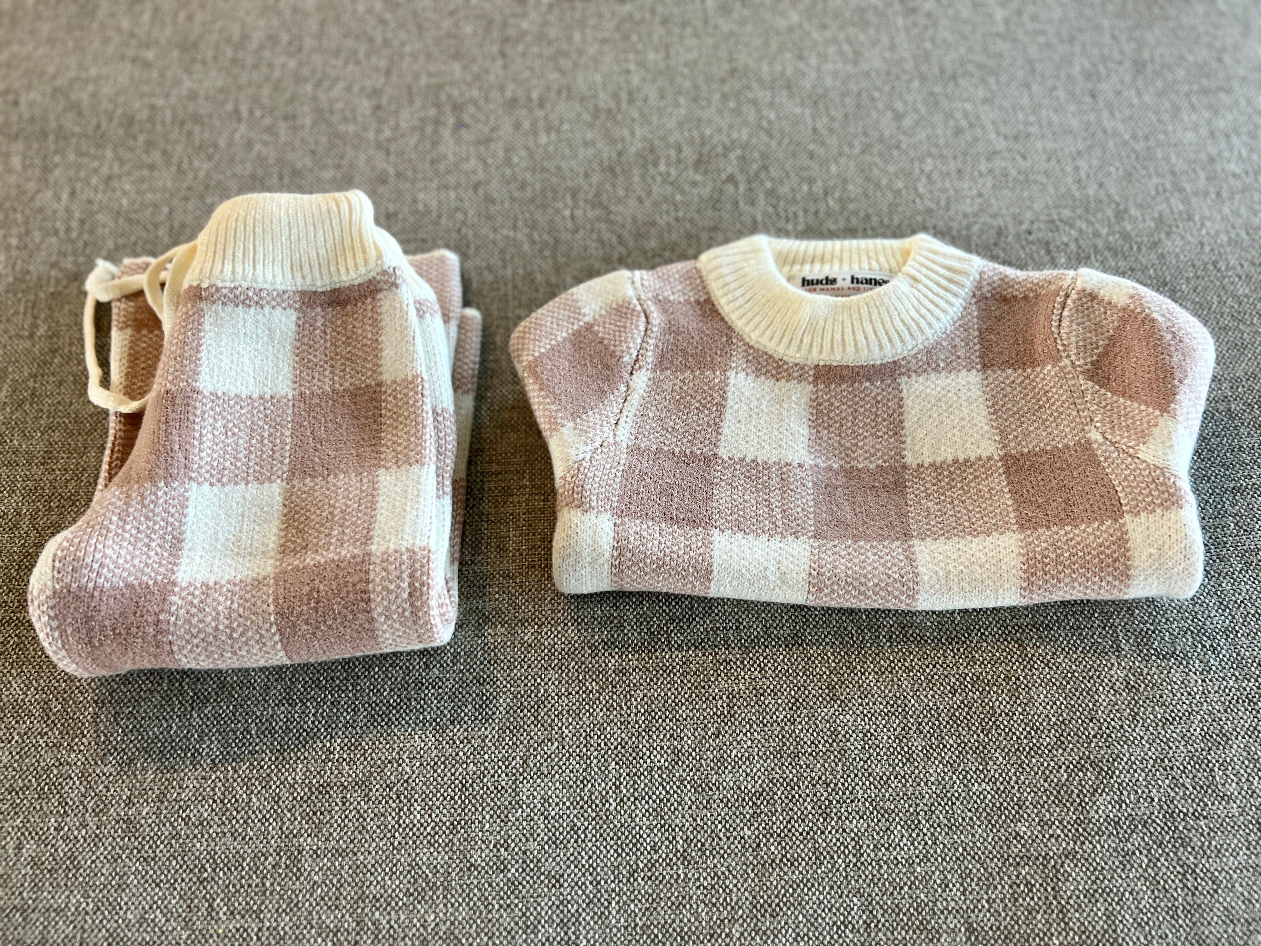 Huds + Hanes - Wholesale Top & Pant Set - Baby - Knit Plaid Sweater Set1