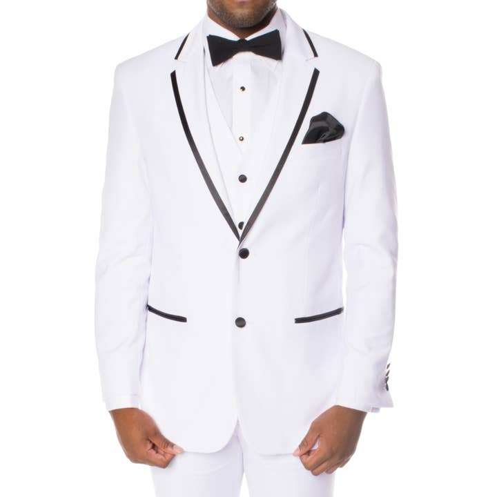 Esmoquin ajustado de 3 piezas Celio Blanco y Negro para venta al por mayor de Ferrecci