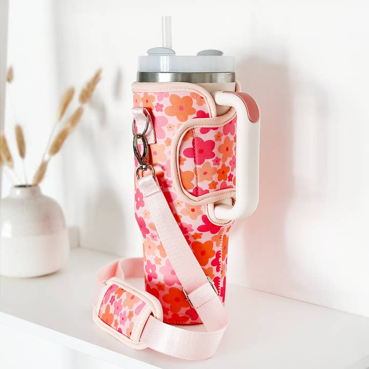 Coconut Lane - Wholesale Insulated Mug/Tumbler - Tumbler Carry Case - Pink & Orange Bloom