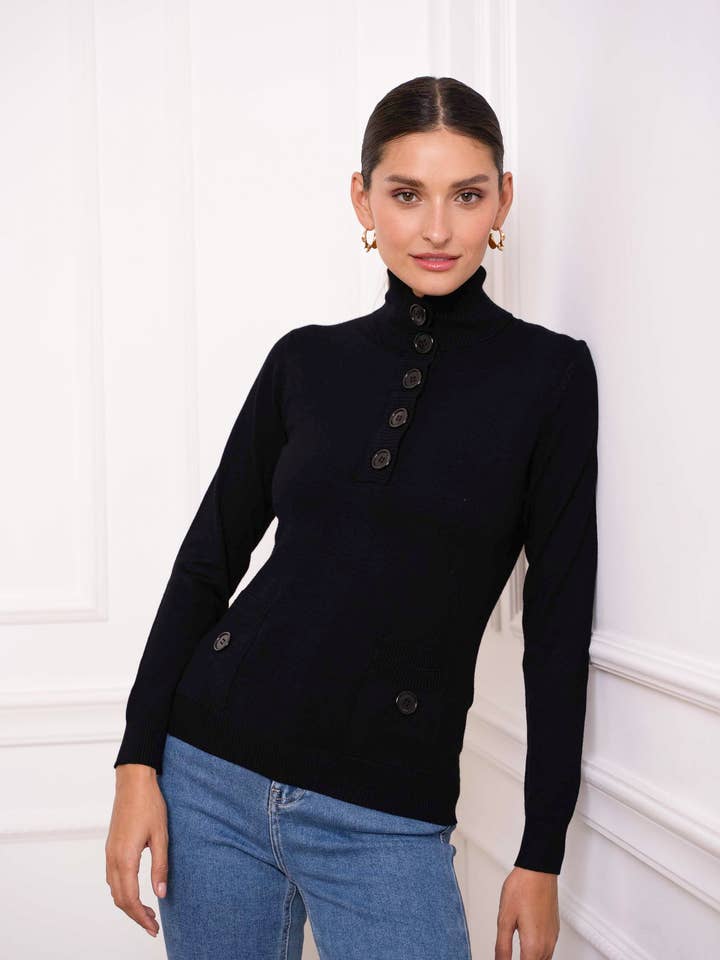 CHOKLATE PARIS (US DUTY-FREE) - Wholesale Knit Sweater - Women's - Ribbed Knit Turtleneck Sweater with Buttons Autumn - 27700