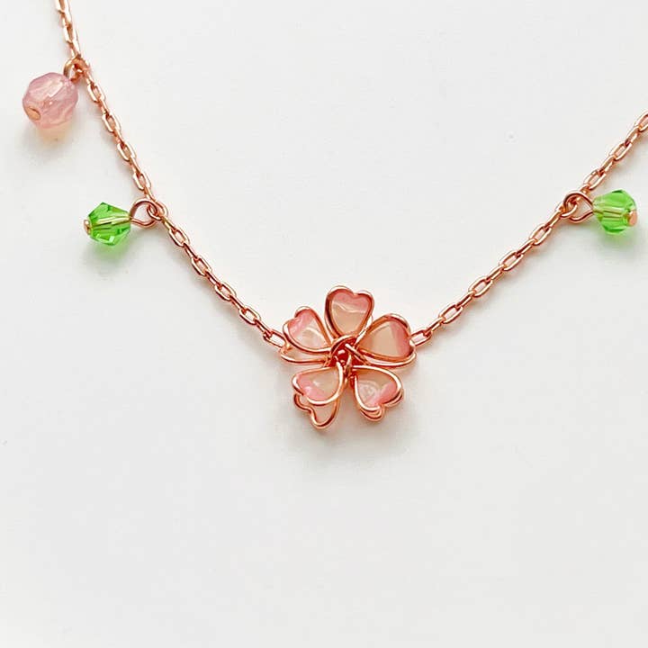 Collar de flores de doble capa de flor de cerezo rosa Sakura para venta al por mayor de Ninaouity