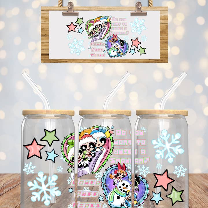 Power Puff Christmas 16oz UVDTF wrap for wholesale by BEYOND THE BOX TRANSFERS