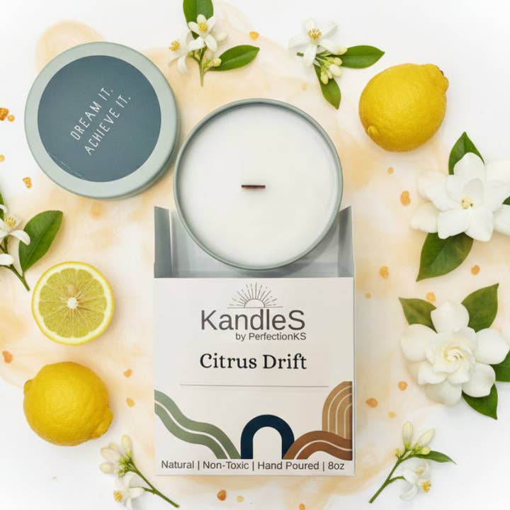 Citrus Drift Luxury Candle | 8oz Non-Toxic Soy Candle with Wooden Wick | Clean Burn for wholesale by PerfectionKS