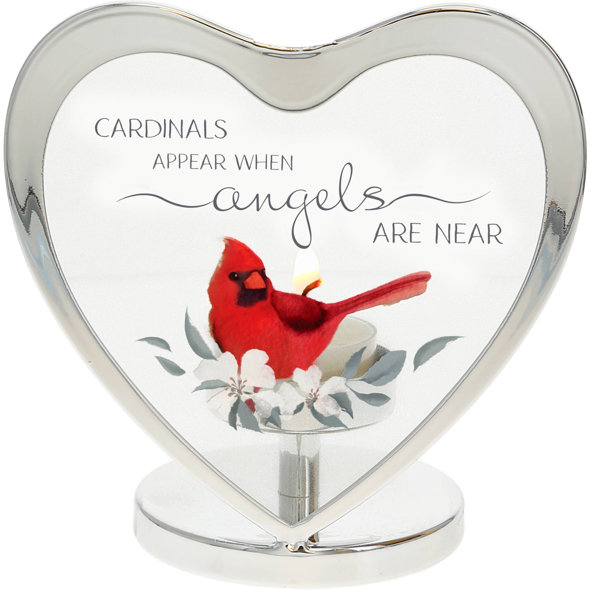 Pavilion - Wholesale Candle Holder - Cardinals Appear - 5" Glass Heart Tea Light Holder0