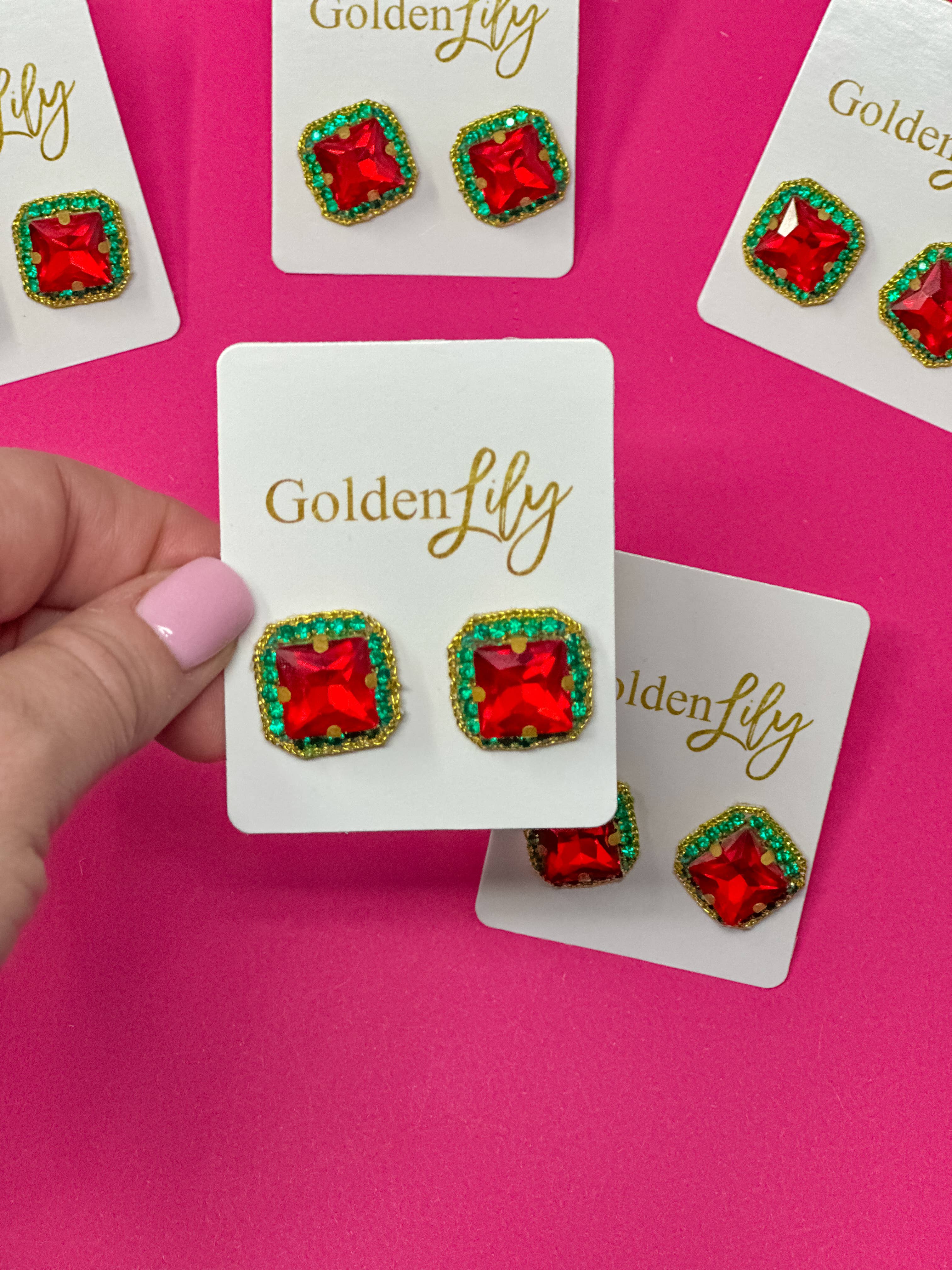 Golden Lily - Wholesale Stud/Post Earrings - Christmas Rhinestone Stud Earrings