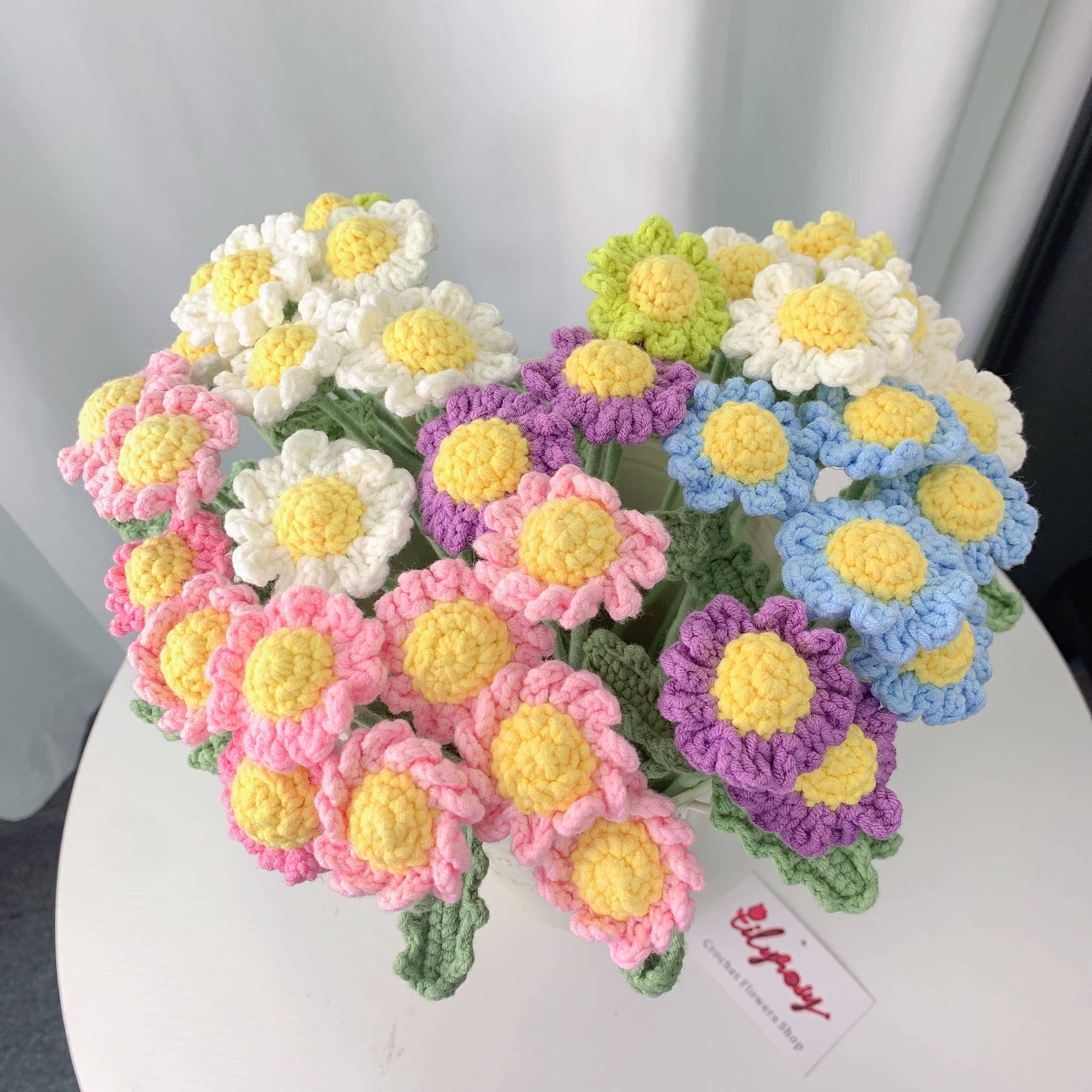 Lilyrosy（Duty free) - Wholesale Artificial Flowers - Crochet Daisy Flower, Handmade Gifts for her, Home decor13