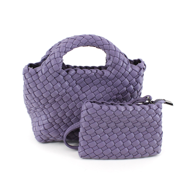 Pretty Persuasions - Wholesale Tote Bag - Women's - P24012 Small Woven Tote Crossbody Bag w/Cosmetic Pouch11