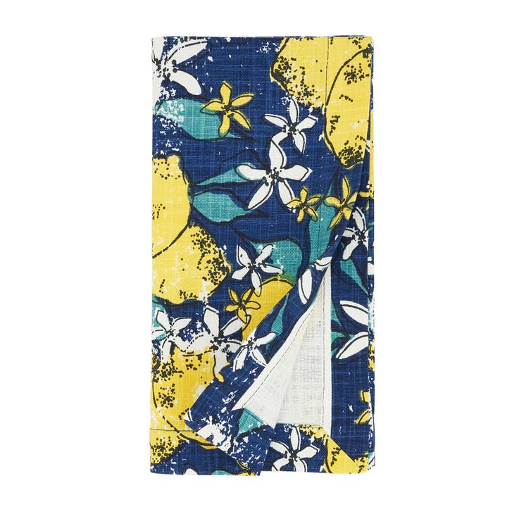 Fennco Styles - Wholesale Dinner & Cloth Napkin - Navy Blue Lemon Cotton 20" Cloth Napkin2