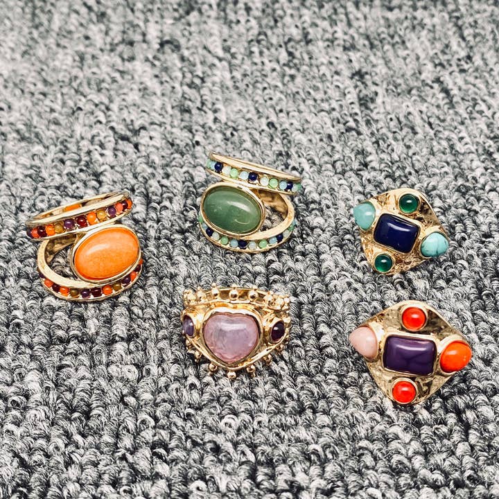 Mio Queena - Wholesale Cocktail/Statement Ring - Multi-style Vintage Inlaid Stone Rings - CS