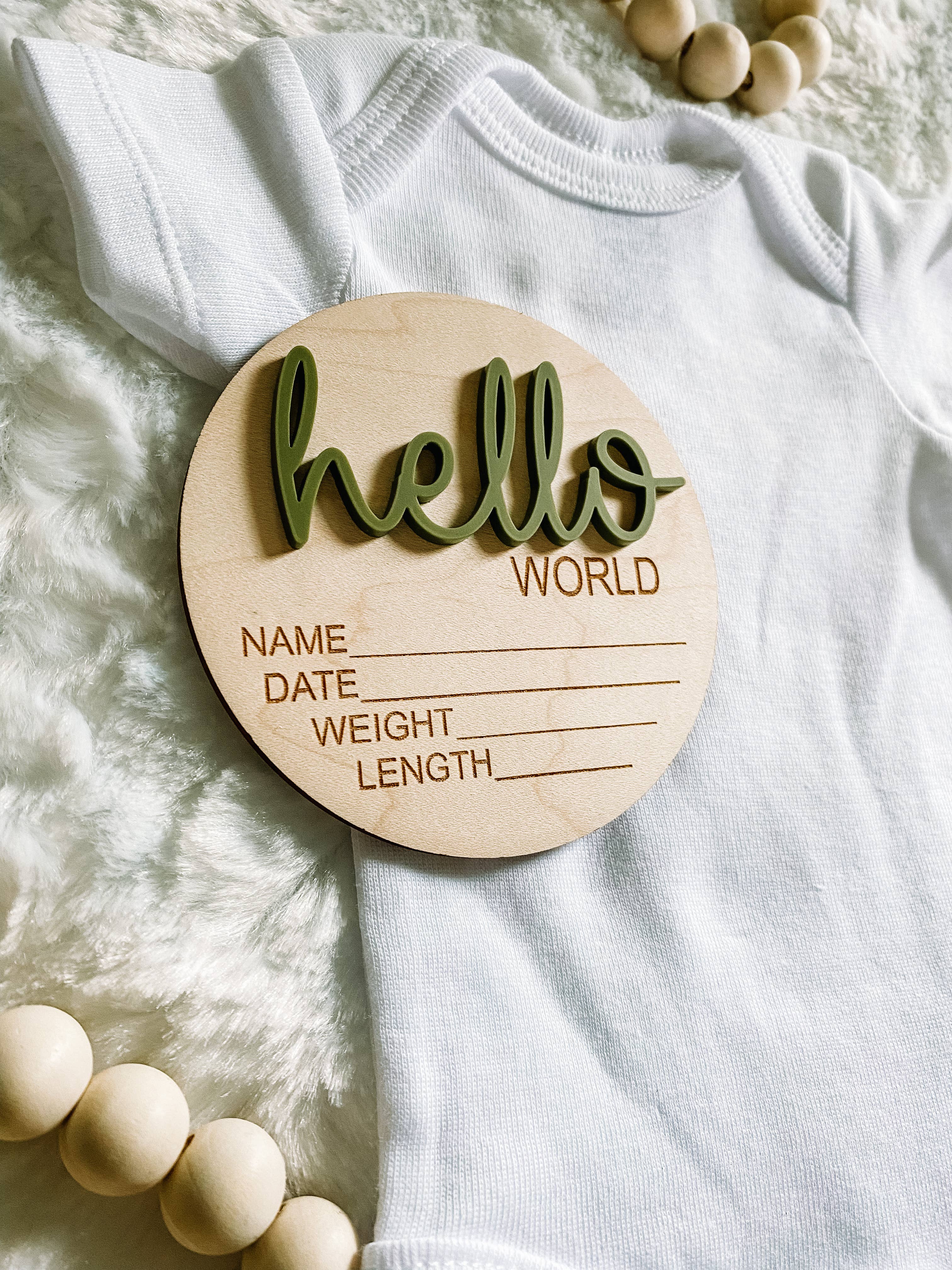 Claire and Bella - Wholesale Milestone Art/Keepsake - Kids & Baby - Hello World Birth Stat Announcement Wood Disc - Layered 3D30
