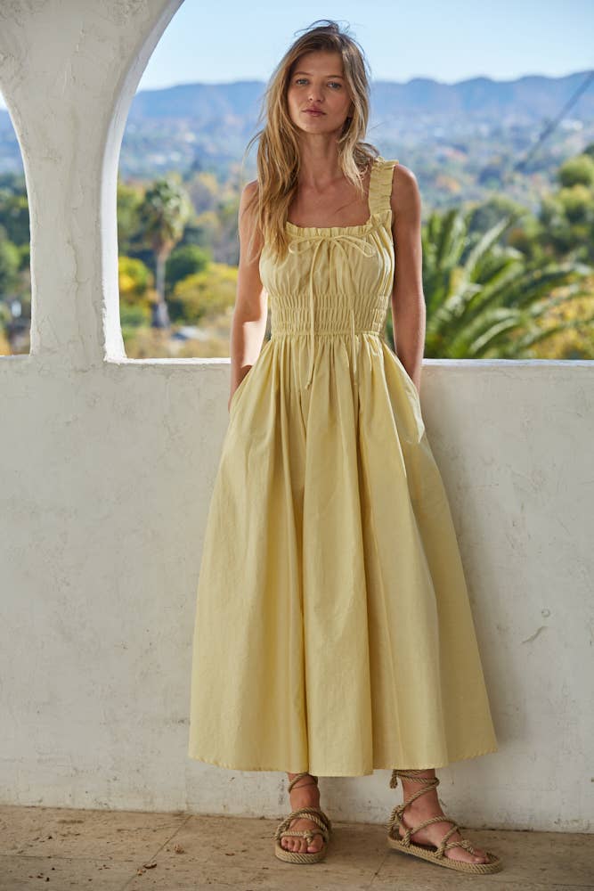 By Together - Wholesale Jurk - Dames - L7988 | Geweven Katoen Nylon Sweetheart Hals Mouwloze Jurk0