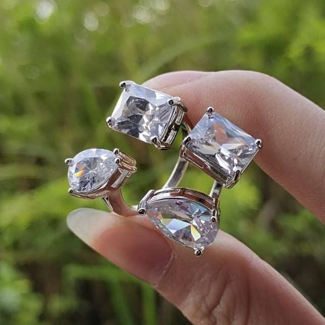 DIJU Jewelry - Wholesale Multi-Stone Ring - 18k Gold Filled Adjustable Square & Drop Zirconia Ring Whole4