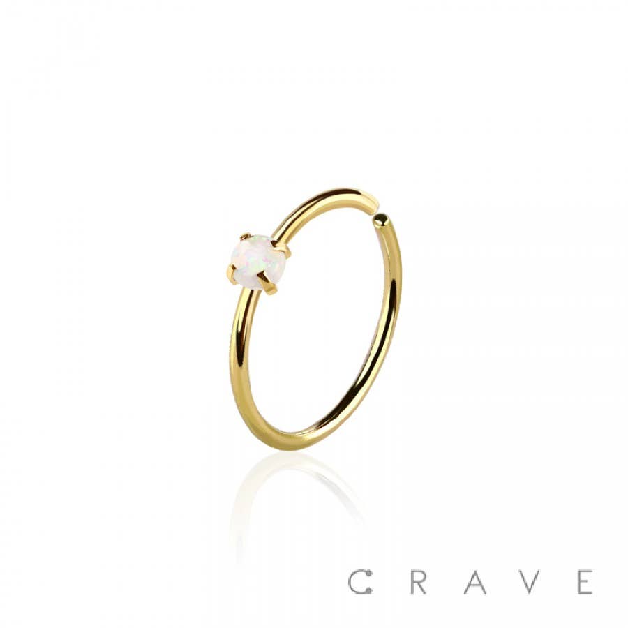 CRAVE - Wholesale Single Earring - NOSH-016GD[NOSH-016GD SYNTHETIC OPAL STONE PRONG SET 316L SU4
