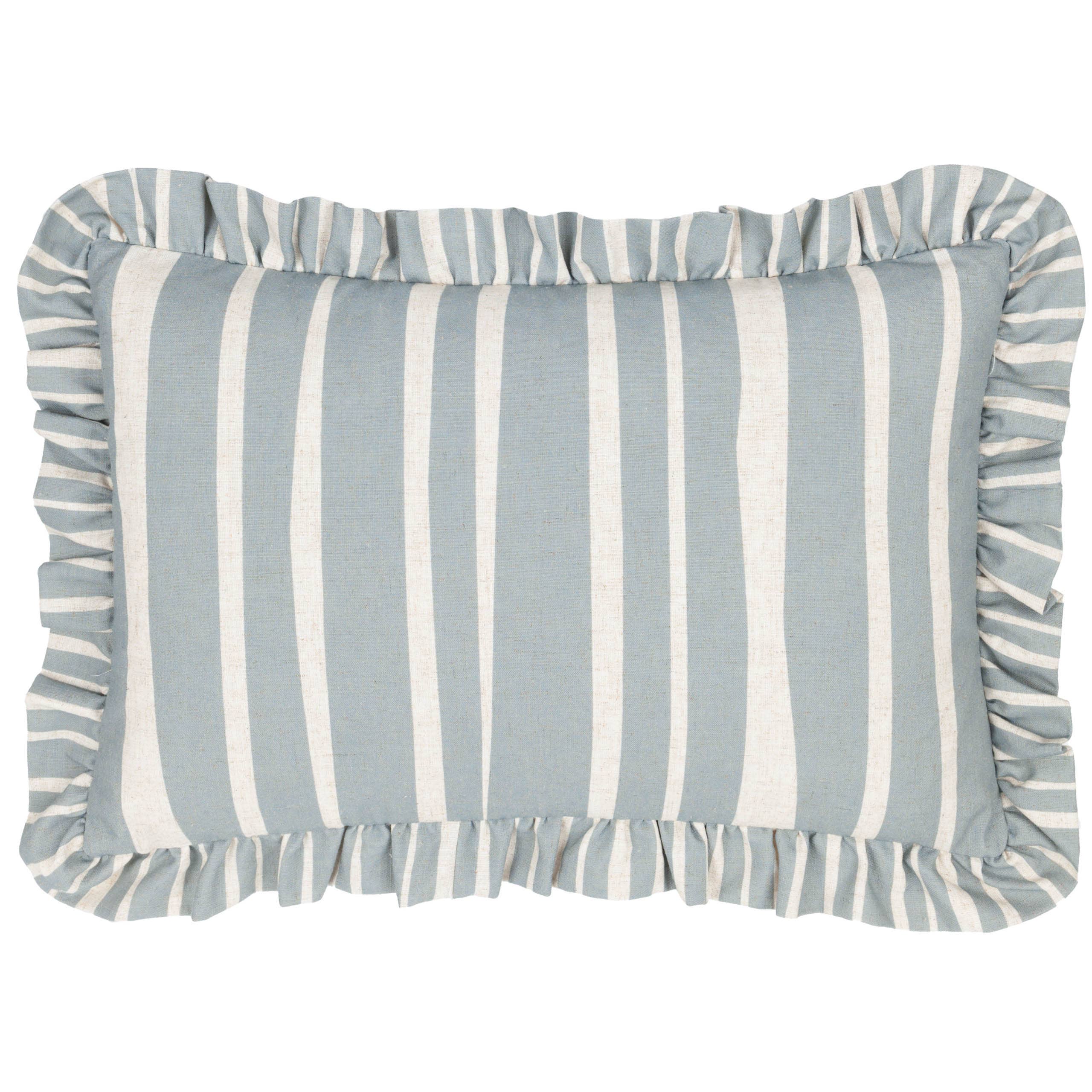 Linen Blue Carmon Stripe Ruffle Cushion Linen/Blue for wholesale on Faire1