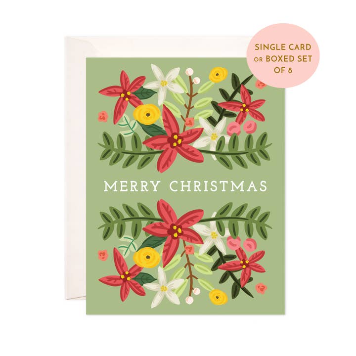 Floral Christmas Greeting Card - Christmas Card for wholesale by Bloomwolf Studio
