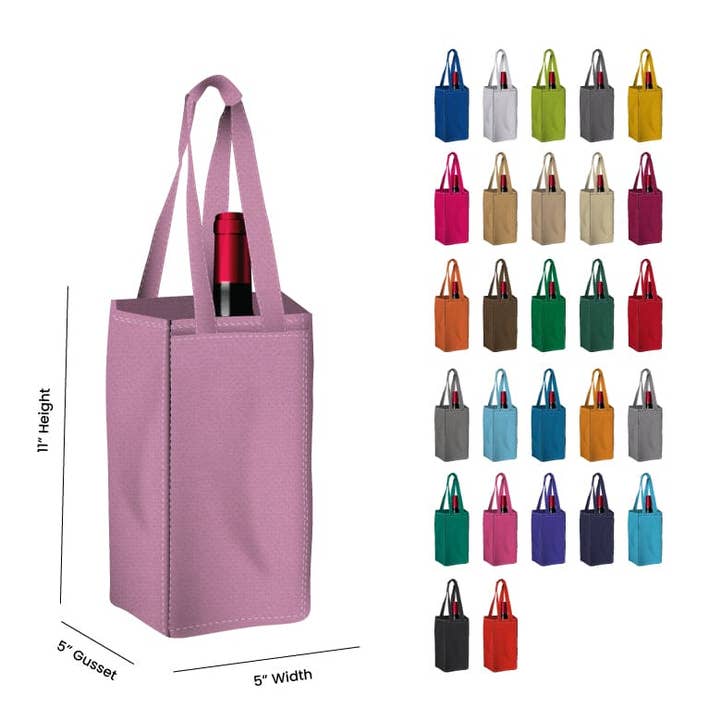Non Woven Totes - Wholesale Wine tote - Reusable 1-Bottle Wine Tote Bag-5x11x5 with Bottom Gusset | Custom Printed Wine Totes0