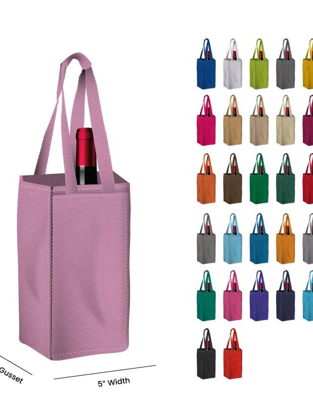 Reusable 1-Bottle Wine Tote Bag-5x11x5 with Bottom Gusset | Custom Printed Wine Totes for wholesale by Non Woven Totes