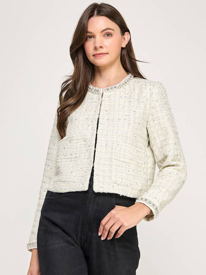 TJ-10569-6-CASACO DE TWEED DECORADO por atacado de Ellison