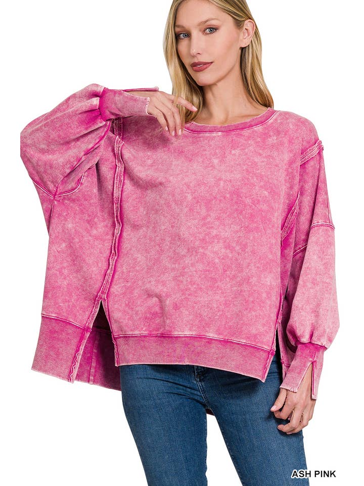 42POPS - Wholesale Sweatshirt - Women's - Split Cuff Washed Oversized Sweatshirt3