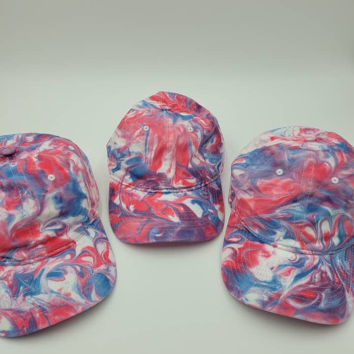 Tie Dye Gorra de béisbol roja, blanca y azul, gorra de béisbol para venta al por mayor de Tees of Paradise