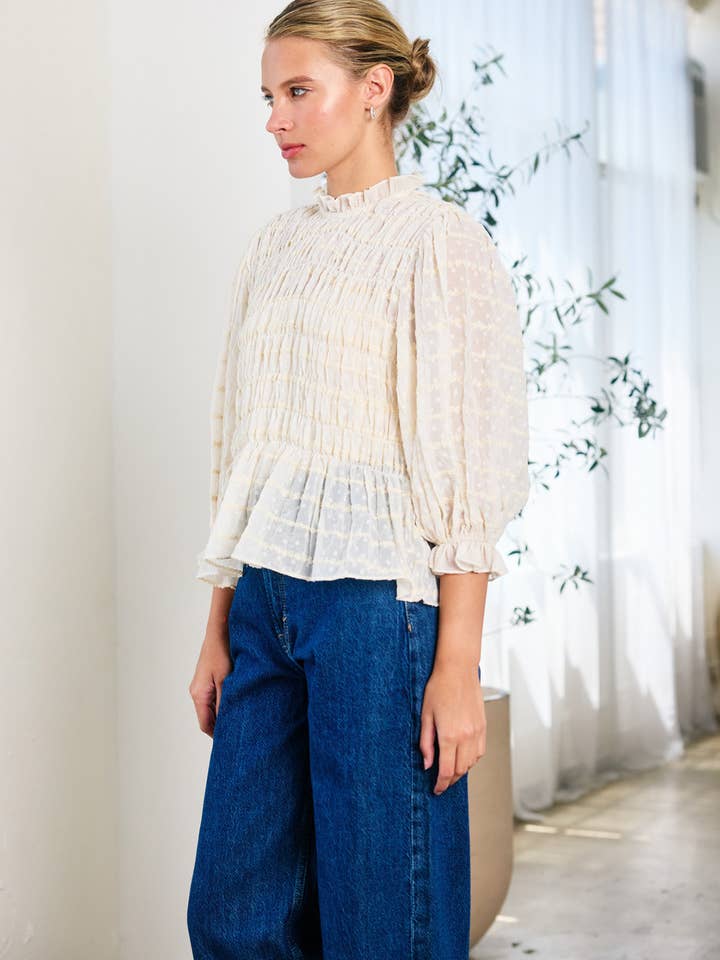 CREAM Romantic Smocking Blouse - RT1119 for wholesale on Faire