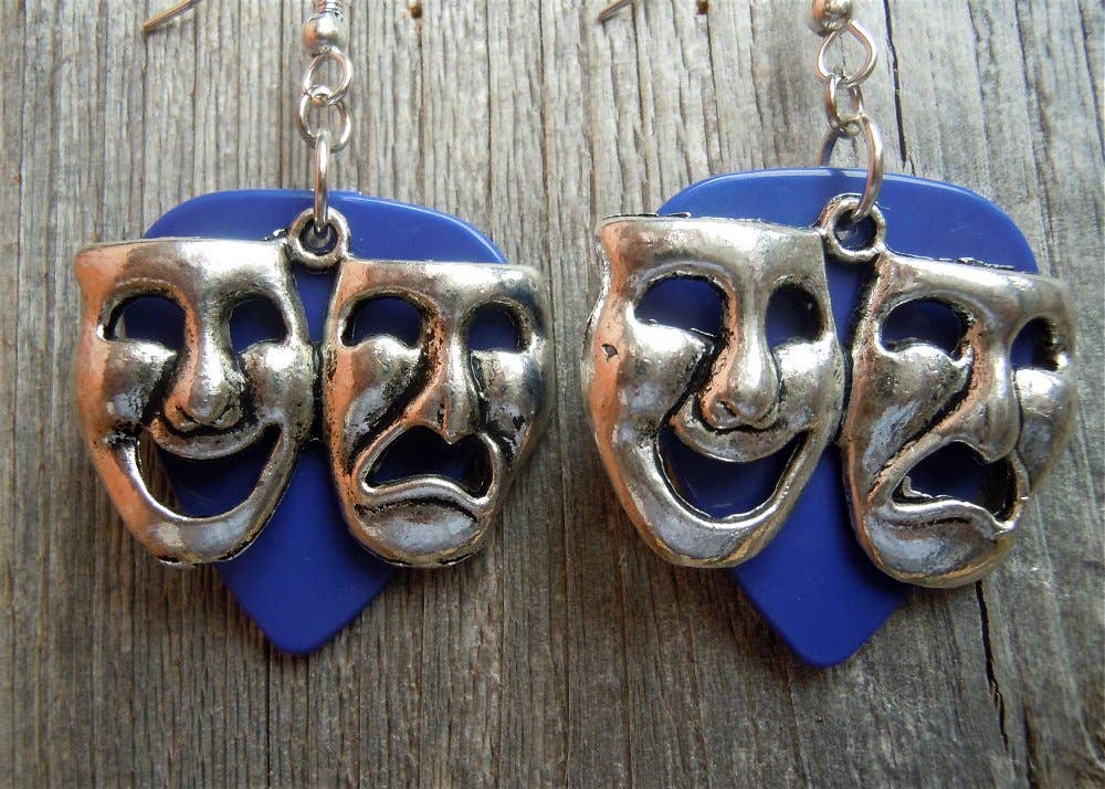 Simply Raevyn - Wholesale Dangle Earrings - Theater Mask Charm Guitar Pick Earrings1