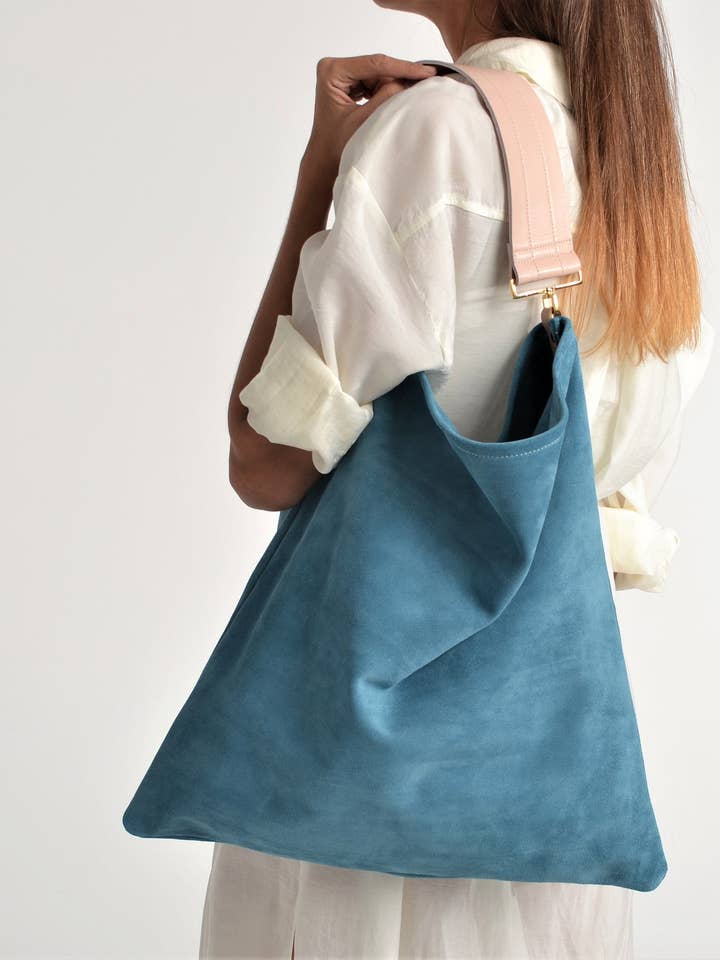 Akathi soft bag in jeans blue for wholesale by ANA KOUTSI