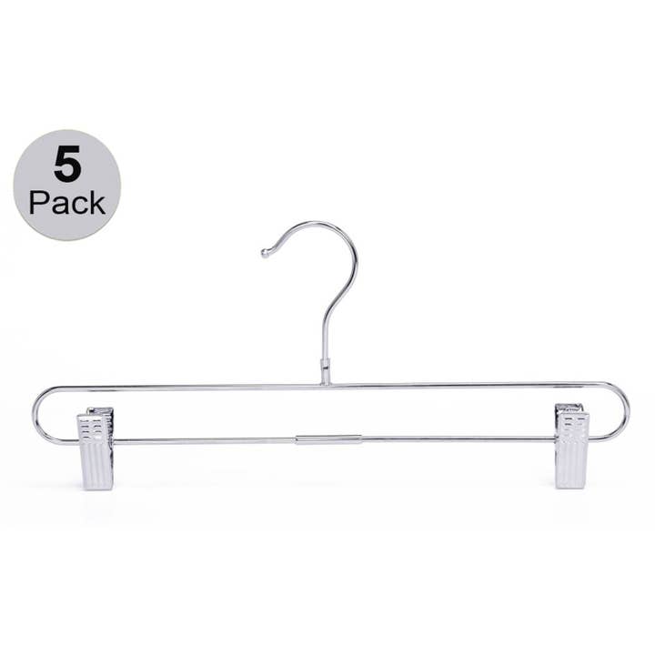 Quality Hangers - Wholesale Clothes Hangers - M063 Straight Hanger Swivel Hook Heavy Duty+Clips - 5-PACK