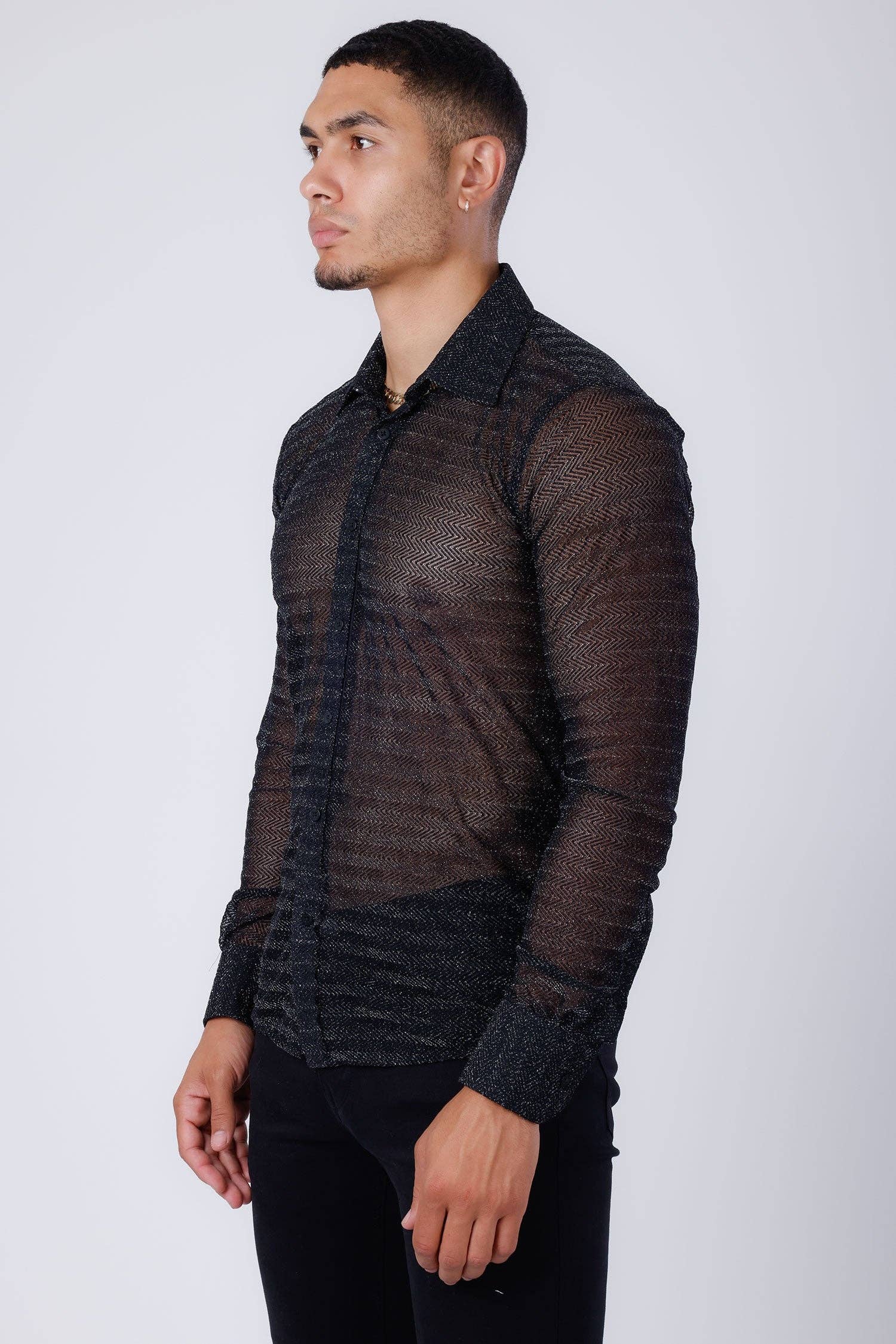Black  Men's Stretch  Long Sleeve Shirt 4B94 for wholesale on Faire2