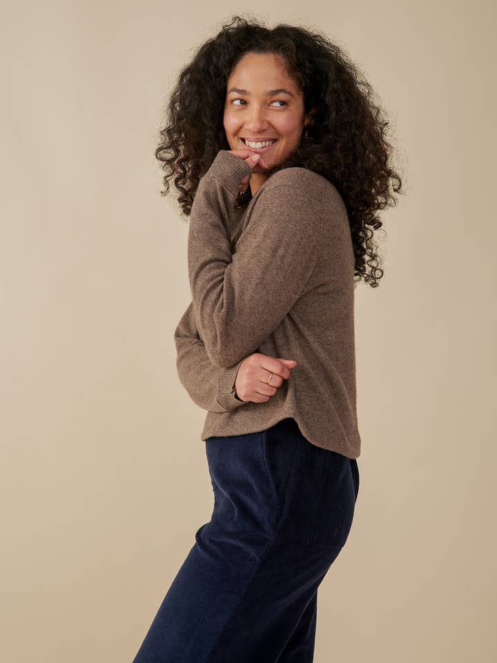 Crewneck Pullover Sweater Mocha Cashmere for wholesale by Mata Traders