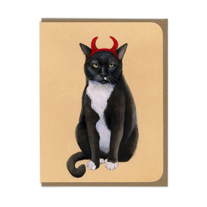Cat with Devil Horns - Blank Card for wholesale by Amy Rose Moore Illustration