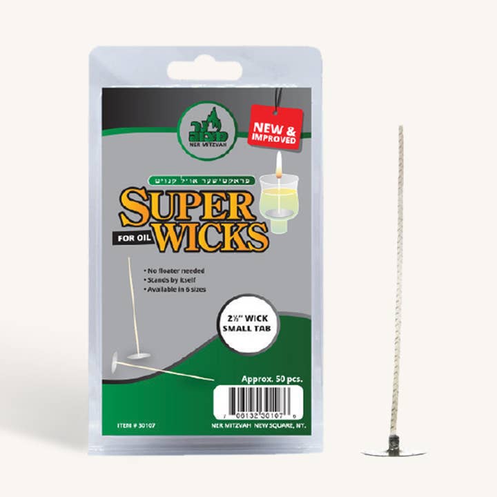 Super Wicks - 2.5" Wick With Small Tab - 50 Pack for wholesale by Ner Mitzvah