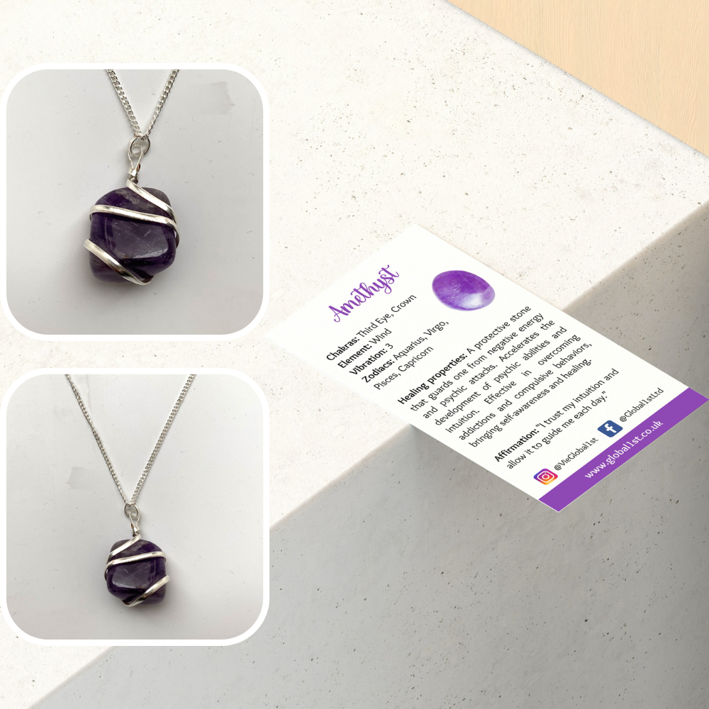 VIE - Wholesale Pendant/Charm Necklace - Tumbled Stone Wire Wrap Pendant, 2-3cm3