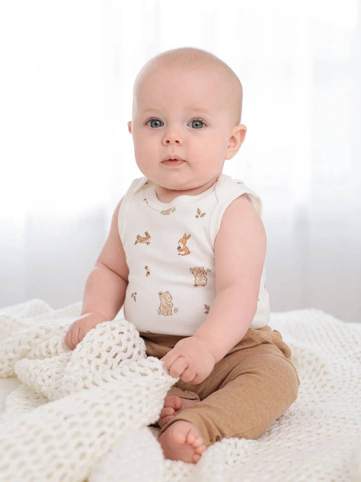 Lūmmi in Colour Babywear - Wholesale Bodysuit (non-footed) – Baby - Organic Cotton Singlet Bodysuit - Bear & Bunny2