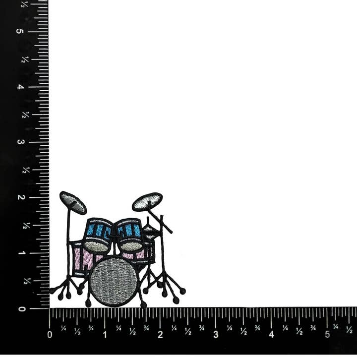 Wholesale Applique - Wholesale Patch - Drum Kit - Pink/Turquoise Musical Instrument Iron on Patch1