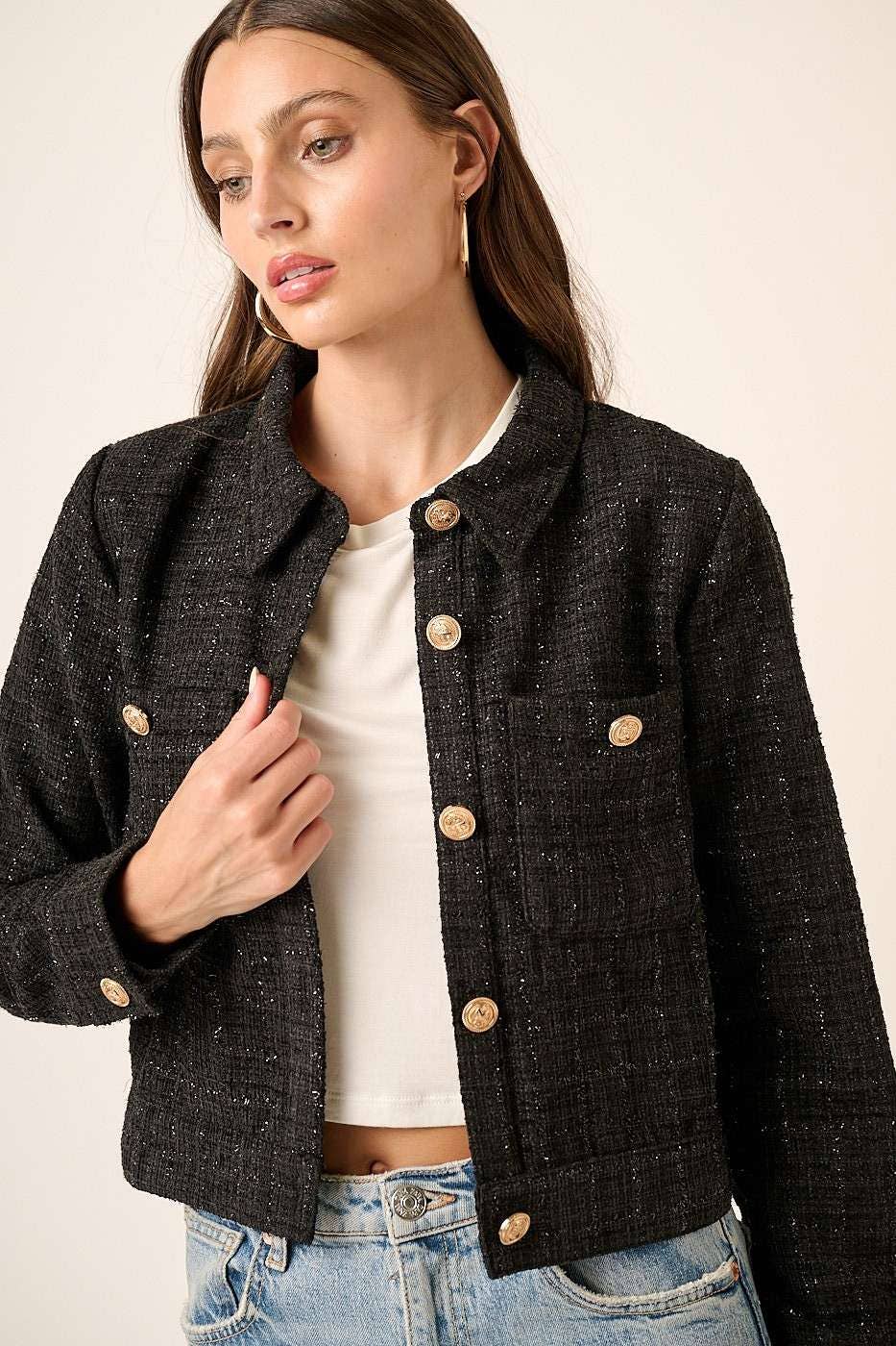 mittoshop - Wholesale Jacket - Women's - TWEED COLLARED CROP JACKET4