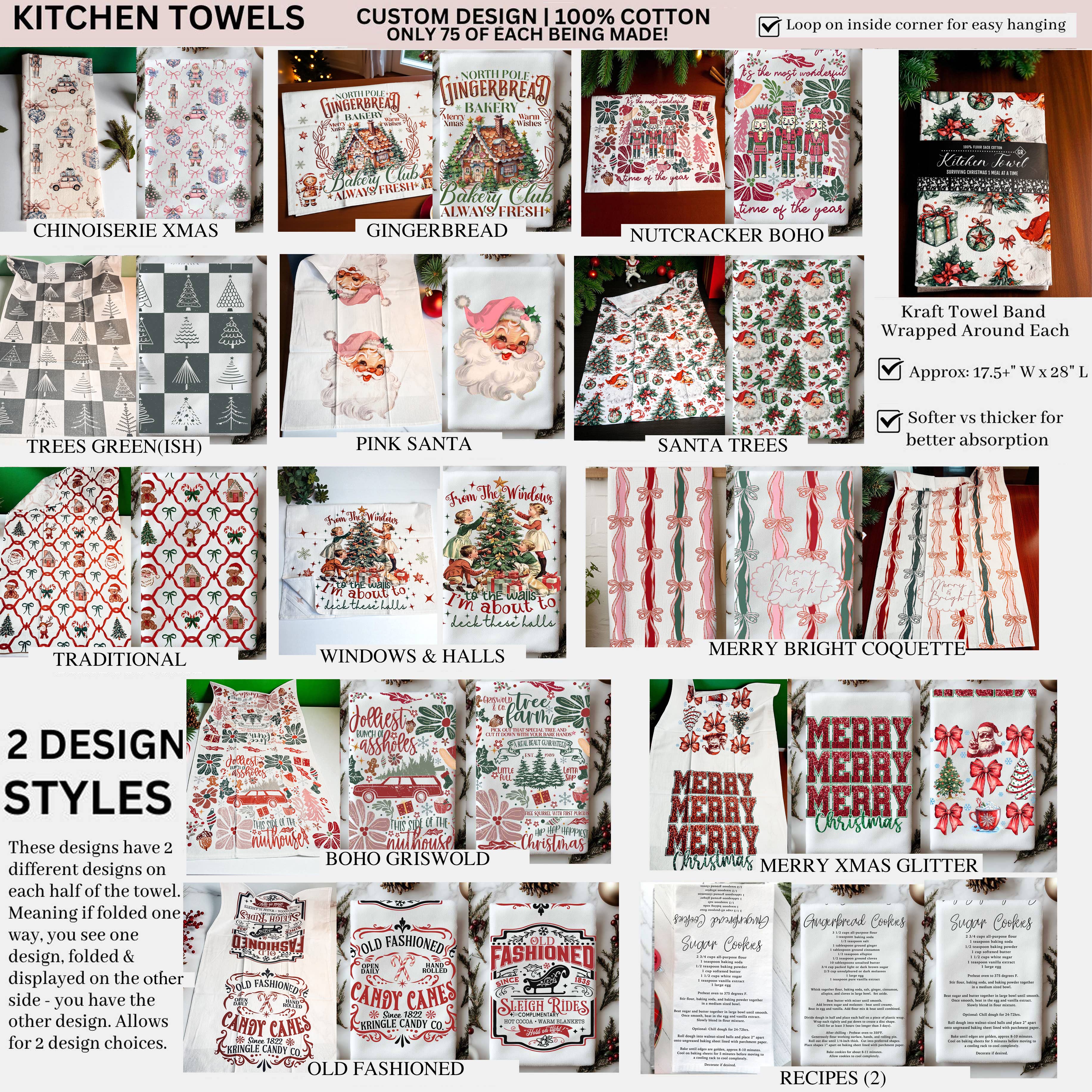 Gia Roma - Wholesale Tea Towel - Vintage Santa Holiday Kitchen Towel & Decor | Pink Christmas2