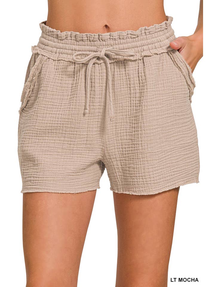 42POPS - Wholesale Shorts – Women’s - ",,.._ Double Gauze Drawstring Shorts w/ Pockets12