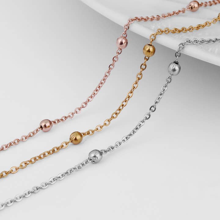 WJW - Wholesale Craft Supplies - 3mm Stainless Steel Beaded Satellite Chain - By The Foot