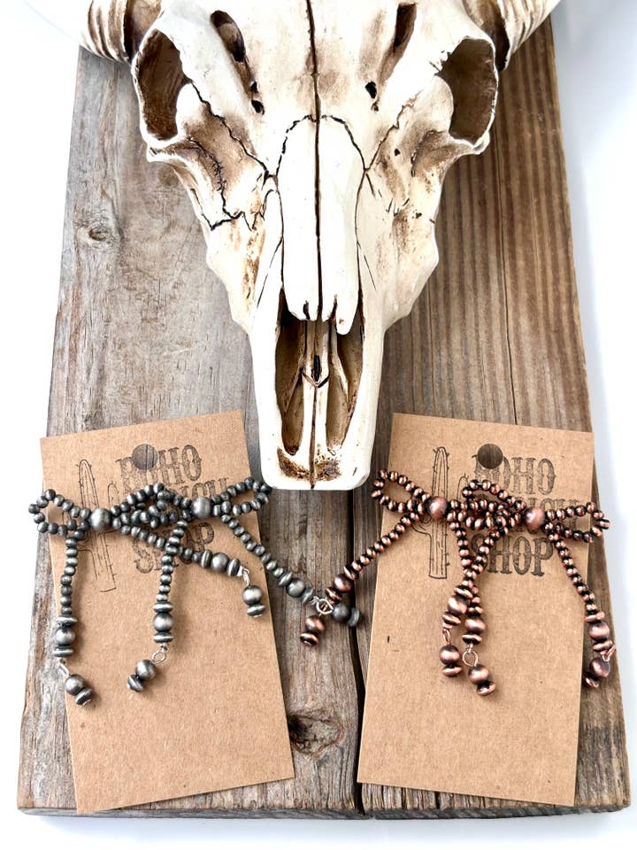 Western Style Navajo Pearl Bead Coquette Bow Stud Earrings for wholesale by Boho Ranch Shop