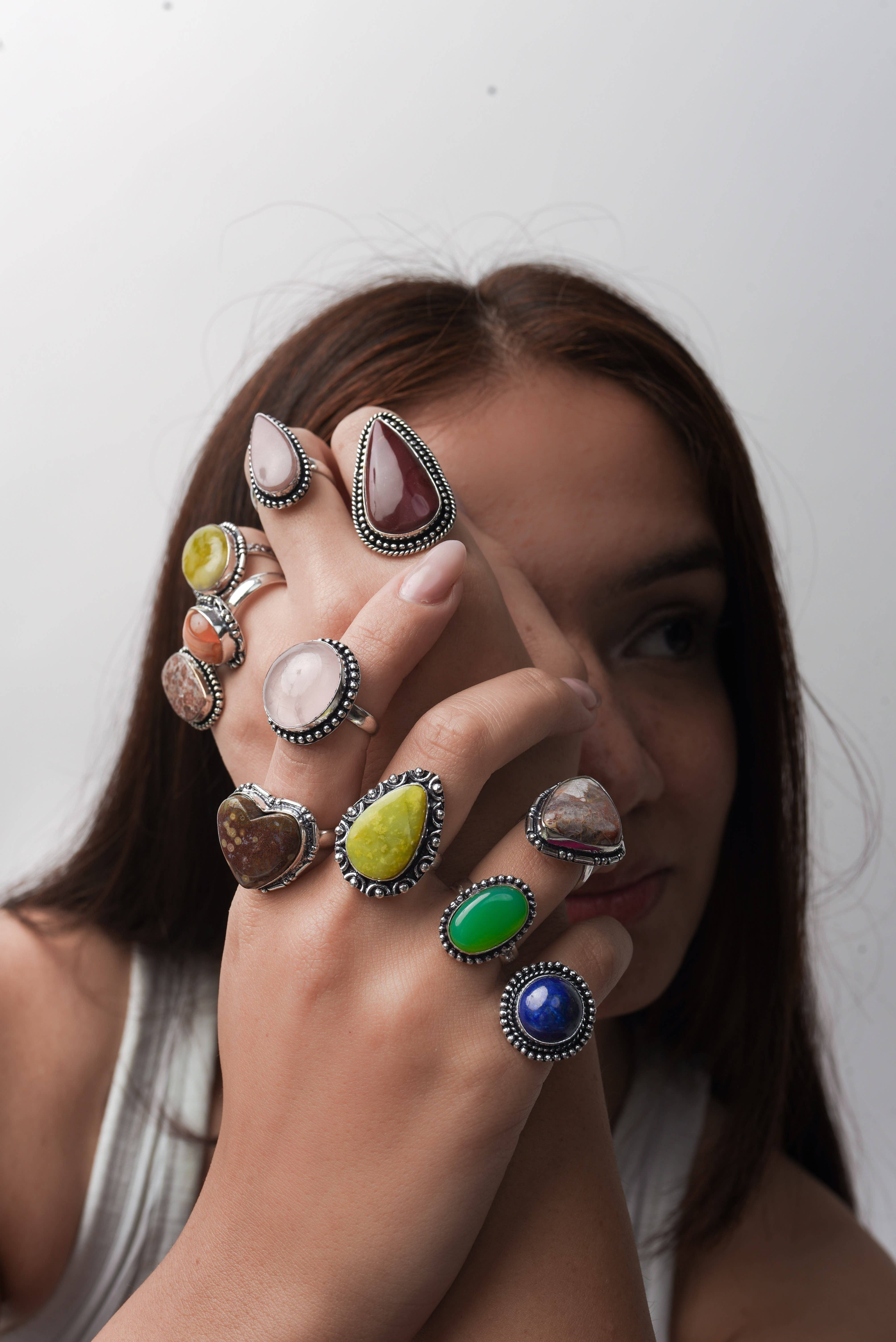 Handmade Jewels – Engroshandel Statementring – Boheme Krystal Ringsæt - Sølvbelagt, Blandede Størrelser, Assorterede Design7