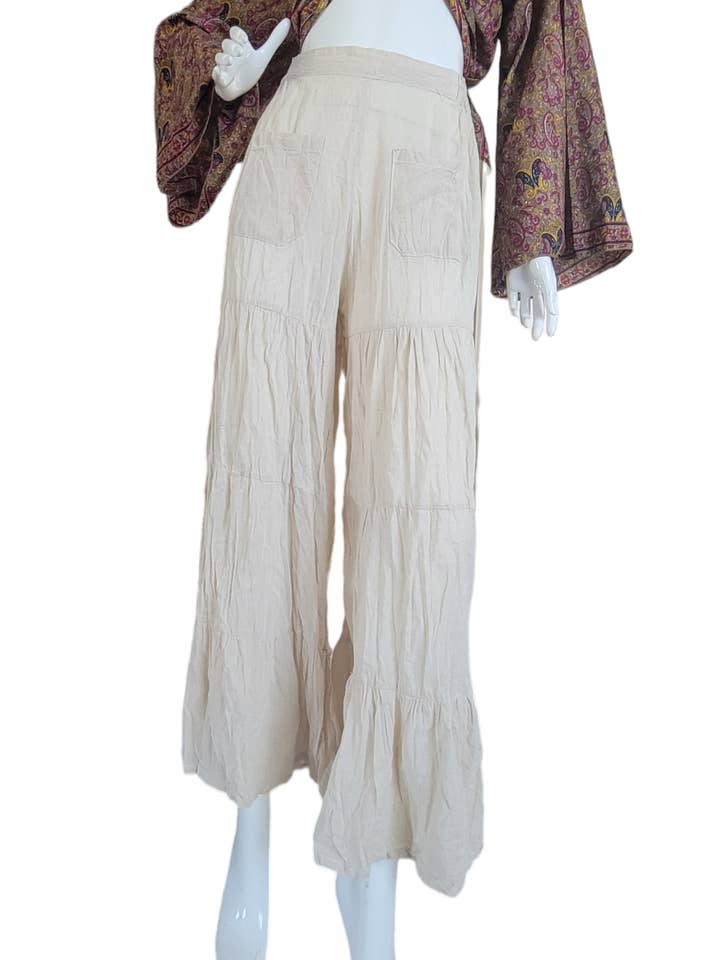 TT-227 Cotton Crinkle Trousers Cream for wholesale by Evergreen Guardian Imports