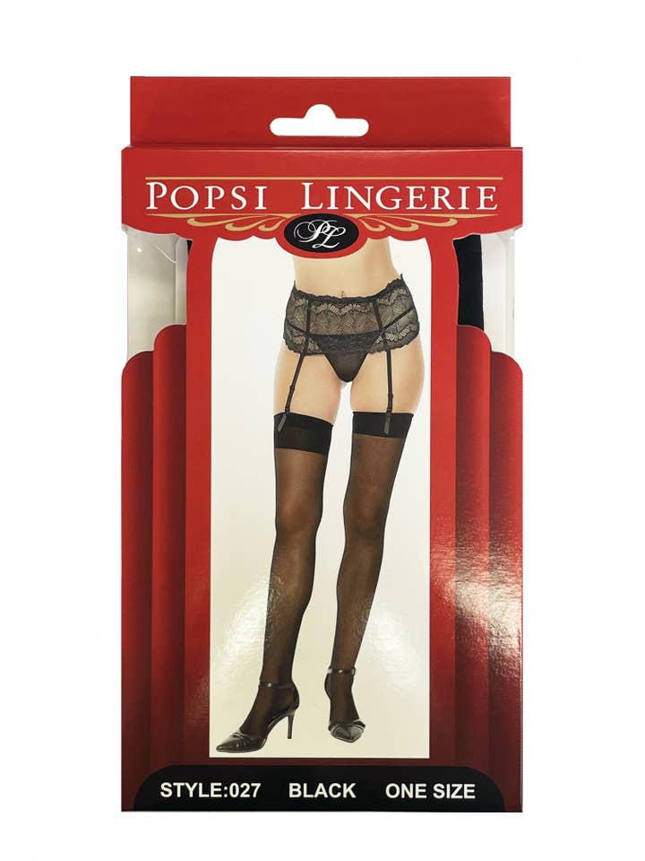 Black Sheer Thigh High With Back Seam (BOXED) for wholesale on Faire2