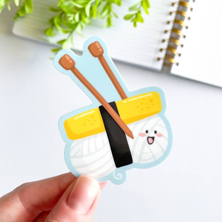 Cute Tamago Yarn Sushi Waterproof Matte Vinyl Sticker for wholesale by Studious Owl Press