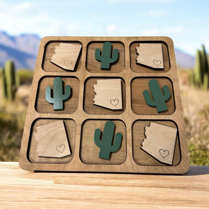 Arizona Tic Tac Toe Game 11" Wooden Home Decor Gift for wholesale by Round em up crafts